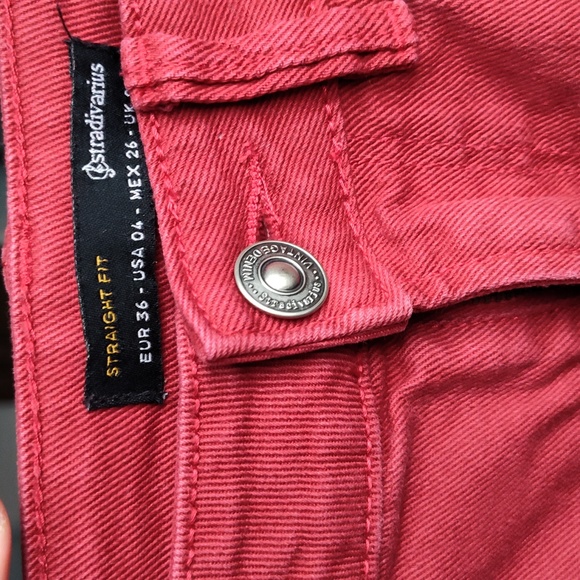 Red denim straight leg ankle length jeans - Picture 2 of 5